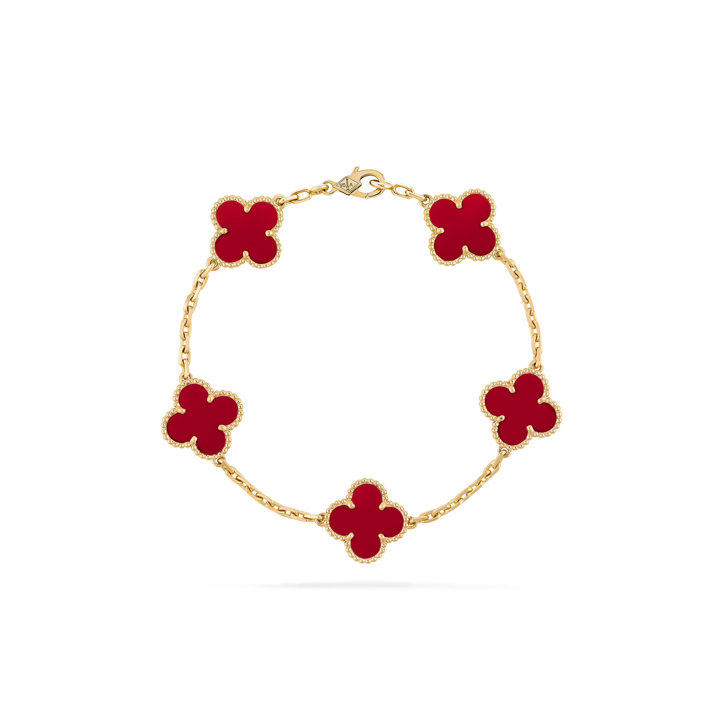 VAN CLEEF ARPELS VINTAGE ALHAMBRA BRACELET, 5 MOTIFS - YELLOW GOLD, CARNELIAN  VCARD35500